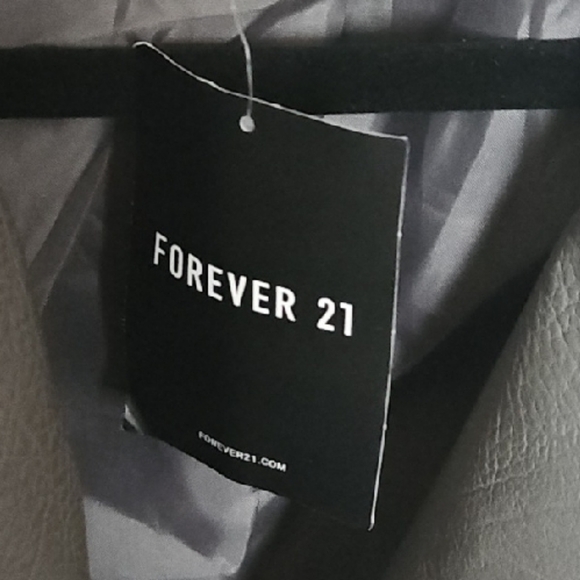 Forever 21 Gray Leather Motorcycle Jacket with Asymmetrical Zipper - Picture 2 of 6